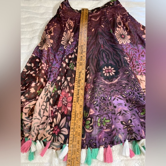 J Peterman 12 Purple Floral A Line Full Modest Maxi Skirt with fringes - Picture 14 of 15